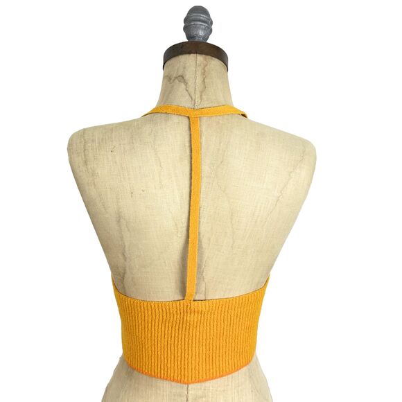 RAG & BONE Soleil Cotton Rib Bra Crop Top S T-Back Strap Deep Yellow EUC B25 - Picture 4 of 6